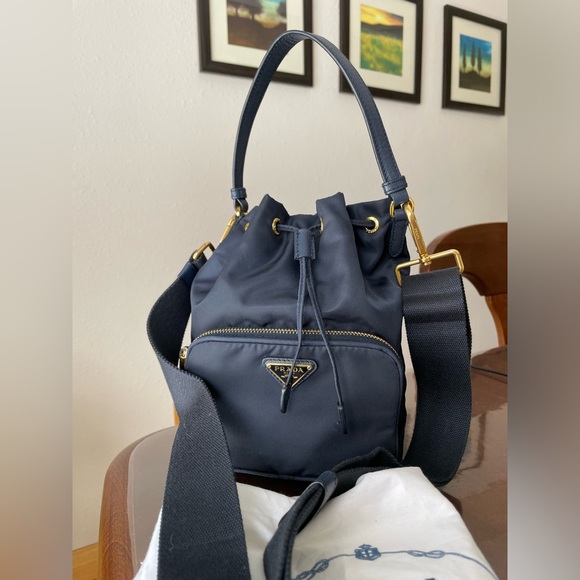 PRADA Duet Nylon bucket navy bag $1,820 - Picture 2 of 16